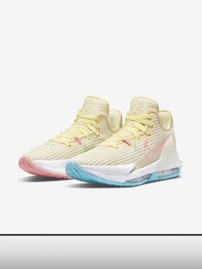 Nike  LeBron Pastel Yellow Low-Top Sneakers with Pink Swoosh & Blue/Pink Soles